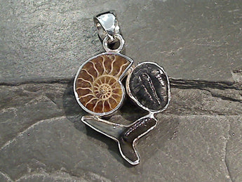 Multi-Fossil, Fine Sterling Silver Pendant