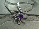 Amethyst Sun Pendant, Fine Sterling Silver