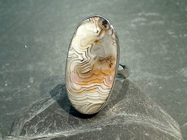 Adjustable Size Crazy Lace Agate, Fine Sterling Silver Ring