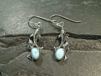 Larimar, Sterling Silver Dolphin Earrings
