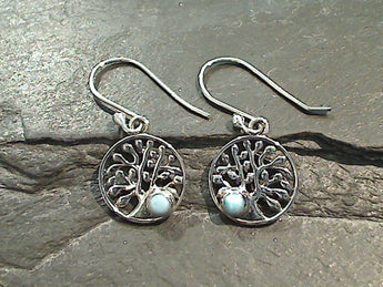Larimar, Sterling Silver Tree Of Life Earrings