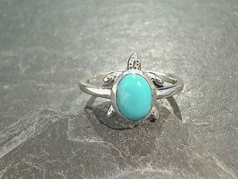 Size 5.25 Turquoise, Sterling Silver Sea Turtle Ring