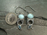 Larimar, Blue Topaz, Sterling Silver Earrings