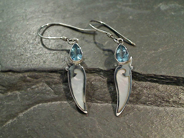 Mother of Pearl, Blue Topaz, Sterling Silver Earrings