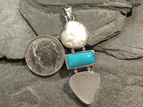 Turquoise, Sea Glass, Pearl, Sterling Pendant