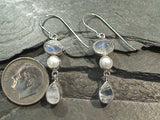 Moonstone, Pearl, Sterling Silver Earrings