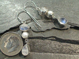 Moonstone, Pearl, Sterling Silver Earrings