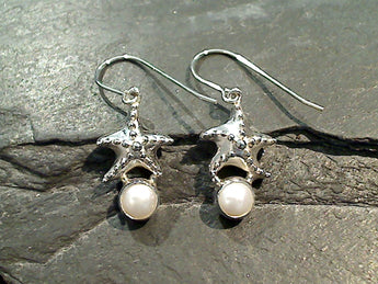 Pearl, Sterling Silver Starfish Earrings