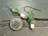 Sea Glass, Pearl, Sterling Silver Earrings