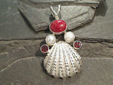 Sponge Coral, Pearl, Garnet, Sterling Silver Pendant