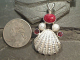 Sponge Coral, Pearl, Garnet, Sterling Silver Pendant