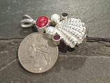 Sponge Coral, Pearl, Garnet, Sterling Silver Pendant
