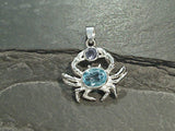 Blue Topaz, Iolite, Sterling Silver Small Crab Pendant