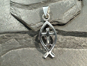 Sterling Silver Christian Fish Cross Pendant