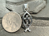 Sterling Silver Christian Fish Cross Pendant
