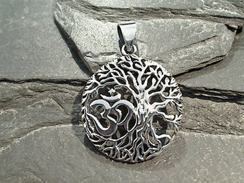 Sterling Silver Tree Of Life And Om Symbol Pendant