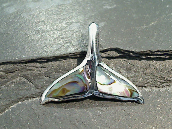 Large dolphin silver hot pendant with abalone