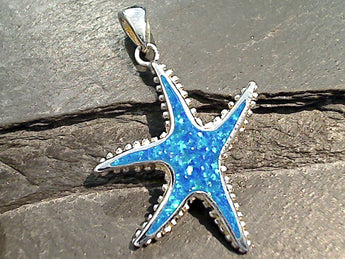 Lab Created Opal, Sterling Silver Starfish Pendant