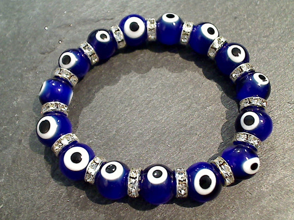 Glass Evil Eye 8MM Stretch Bracelet - Cobalt