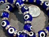Glass Evil Eye 8MM Stretch Bracelet - Cobalt