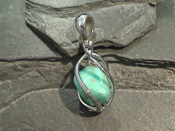 Turquoise, Rhodium Plated Sterling Silver Pendant