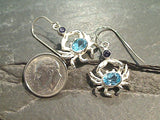 Blue Topaz, Iolite, Sterling Silver Crab Earrings