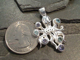 Blue Topaz, Iolite, Sterling Silver Octopus Pendant