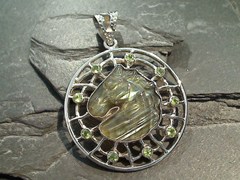 Labradorite, Peridot, Sterling Silver Extra Large  Horse Head Pendant