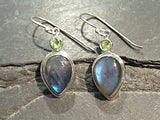 Labradorite, Peridot, Sterling Silver Earrings