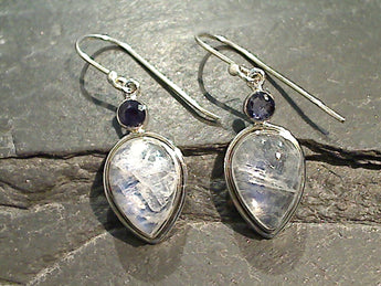 Moonstone, Iolite, Sterling Silver Earrings