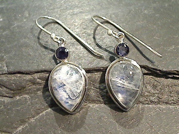 Moonstone, Iolite, Sterling Silver Earrings