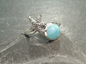 Size 6 Larimar, Sterling Silver Starfish Ring