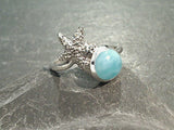 Size 7 Larimar, Sterling Silver Starfish Ring