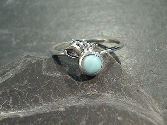 Size 7 Larimar, Sterling Silver Sea Shell Ring