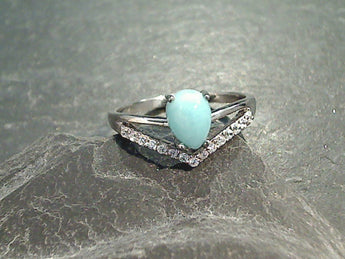 Size 7 Larimar, CZ, Rhodium Plated Sterling Ring