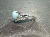 Size 7 Larimar, CZ, Rhodium Plated Sterling Ring