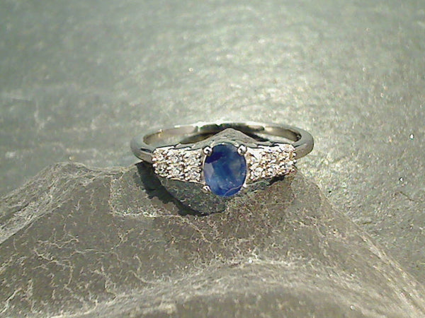 Size 7 Sapphire, CZ, Sterling Silver Ring