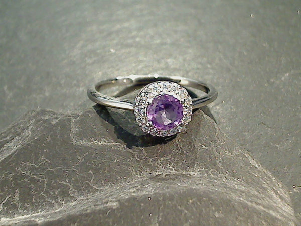 Size 6 Amethyst, CZ, Sterling Silver Ring