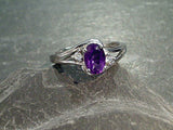 Size 7.25 Amethyst, CZ, Rhodium Plated Sterling Silver Ring