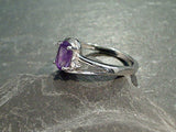 Size 7.25 Amethyst, CZ, Rhodium Plated Sterling Silver Ring