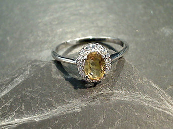 Size 8 Citrine, CZ, Sterling Silver Ring