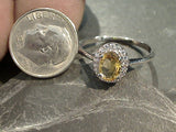 Size 9 Citrine, CZ, Sterling Silver Ring