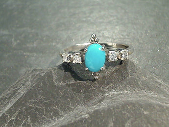 Size 7.75 Turquoise, CZ, Sterling Silver Ring