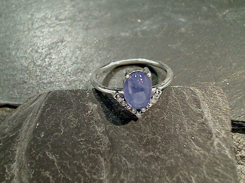 Size 6 Tanzanite, CZ, Sterling Silver Ring