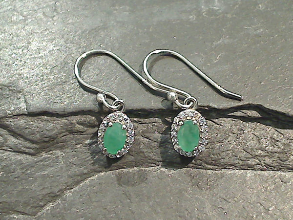 Emerald, CZ, Sterling Silver Earrings