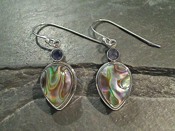 Abalone, Iolite, Sterling Silver Earrings