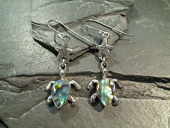 Abalone, Sterling Silver Sea Turtle Earrings