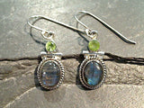 Labradorite, Peridot, Sterling Silver Earrings