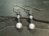 Pearl, Blue Topaz, Sterling Silver Earrings