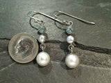 Pearl, Blue Topaz, Sterling Silver Earrings